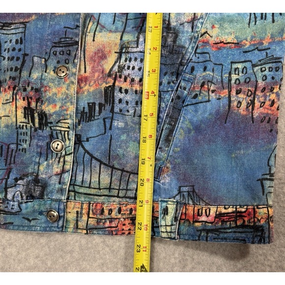 Chico's Jacket Women's Size 1 Medium Linen Cotton Abstract City Jacket Shacket‎ - Picture 8 of 10